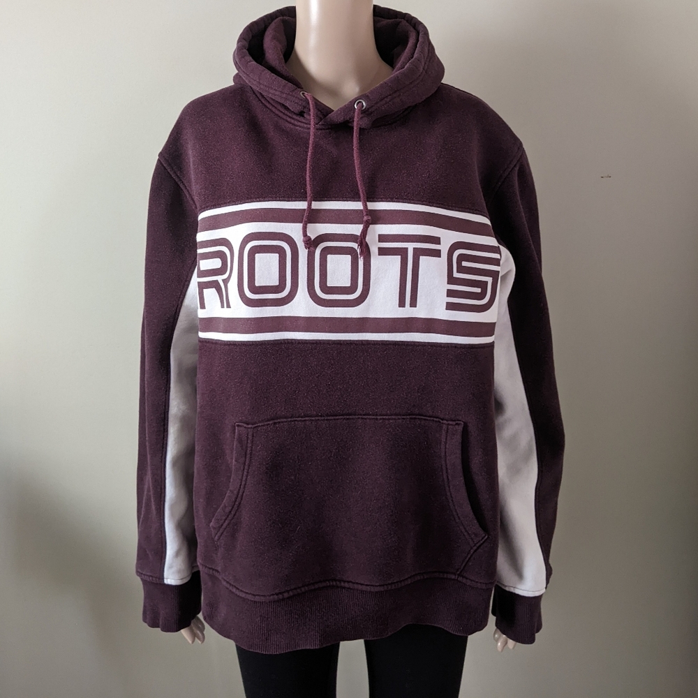 Vintage Roots stripe burgundy hoodie, men's large